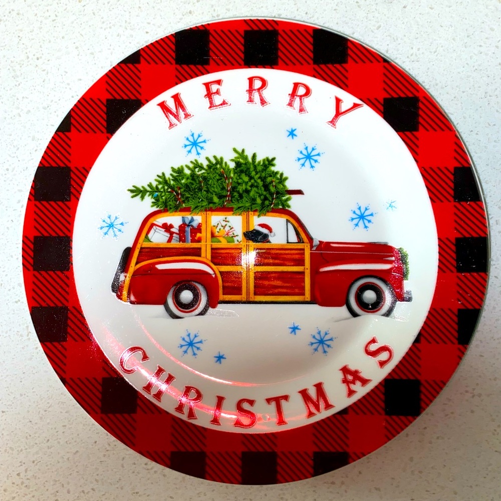 MERRY CHRISTMAS RED TRUCK DESSERT PLATE
